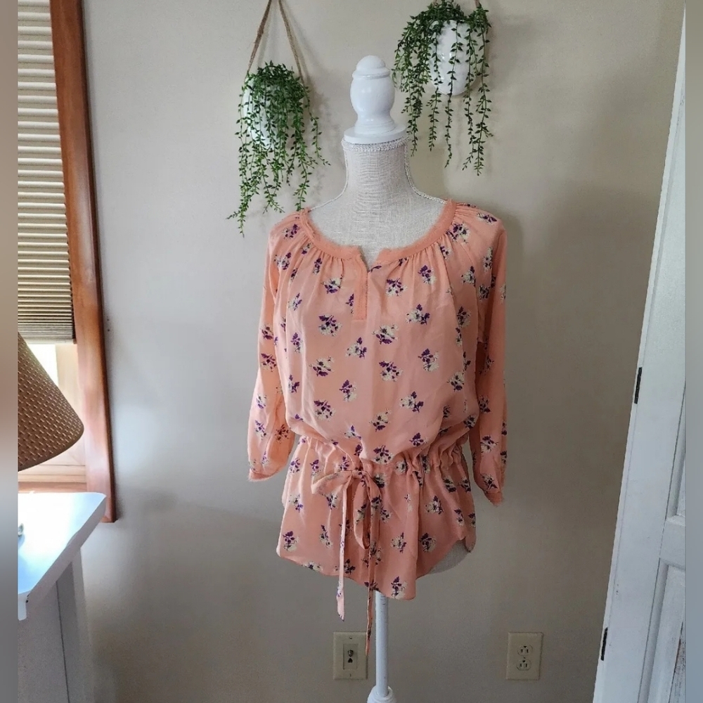 Rebecca Taylor Womens Size 4 Silk peach pink floral blouse lightweight top - Picture 5 of 8